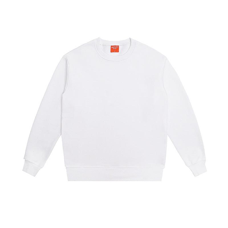 Pure Cotton Fleece-lined Solid Color Loose Round Neck Sweater - WOMONA.COM
