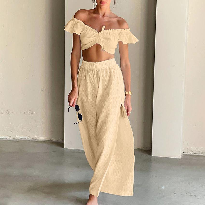 Women's Fashion Casual Cut-out Ruffled Jacquard Suit - WOMONA.COM