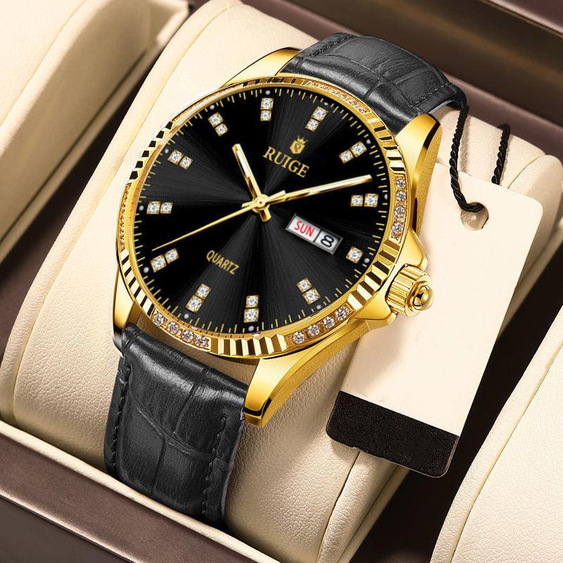 Gold Diamond Men's Quartz Watch Waterproof - WOMONA.COM