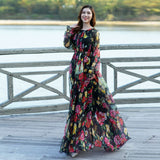 Chiffon Long Sleeve Loose Show Thin Black Long Dress - WOMONA.COM