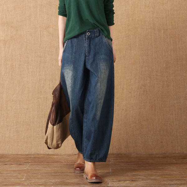 Lantern Jeans For Women Retro Wide Leg Casual - WOMONA.COM