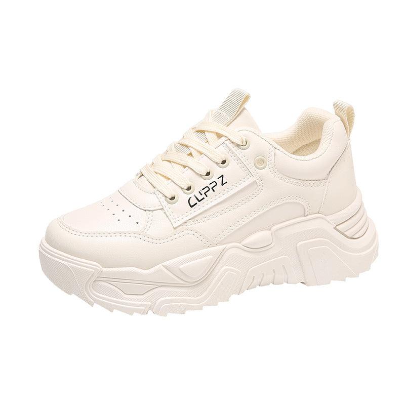 Cream lace-up chunky sneakers with thick sole and padded collar