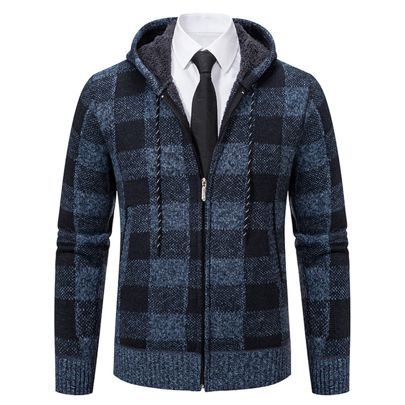 Men's Plaid Thickened Sweater Coat - WOMONA.COM