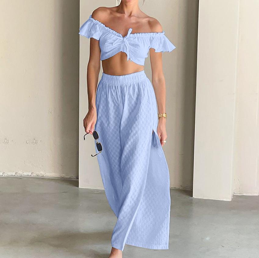 Women's Fashion Casual Cut-out Ruffled Jacquard Suit - WOMONA.COM