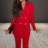 Women's Long Sleeve Suit Straight-leg Pants Two-piece Suit - WOMONA.COM