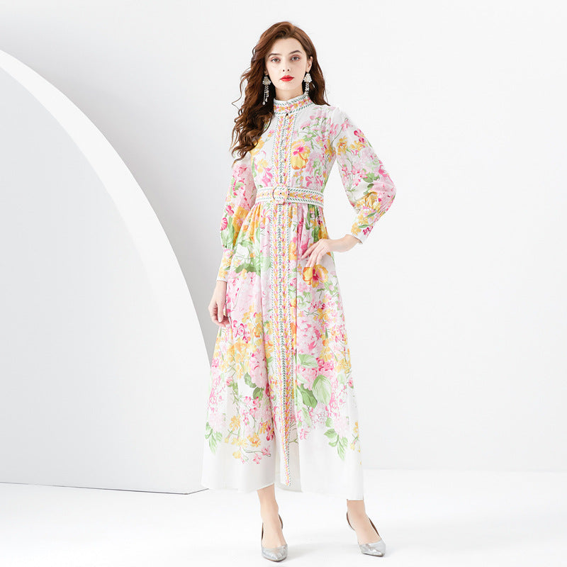 Long Retro Printed Dress Women - WOMONA.COM