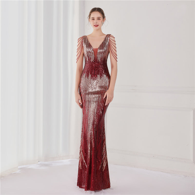 Women's Fashion Elegant Sequins Fishtail Formal Dress - WOMONA.COM