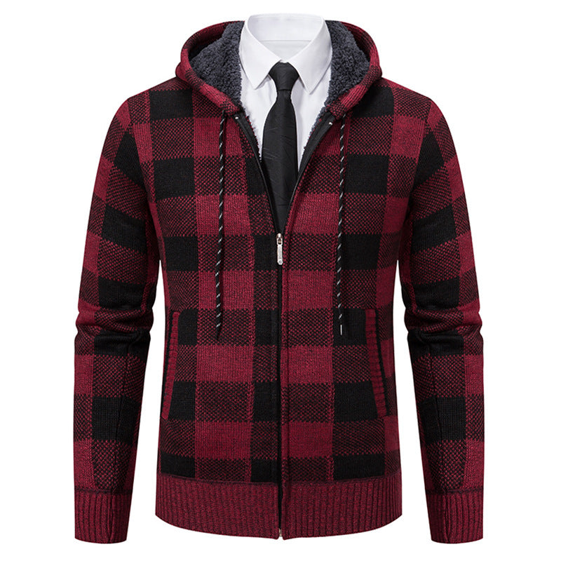 Men's Plaid Thickened Sweater Coat - WOMONA.COM