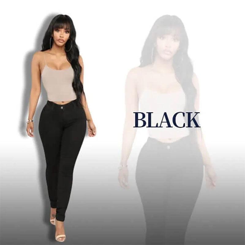 Women's black ankle-length skinny jeans with fitted mid-rise waist