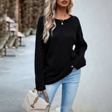 Women's Fashionable Simple Round Neck Sweater - WOMONA.COM