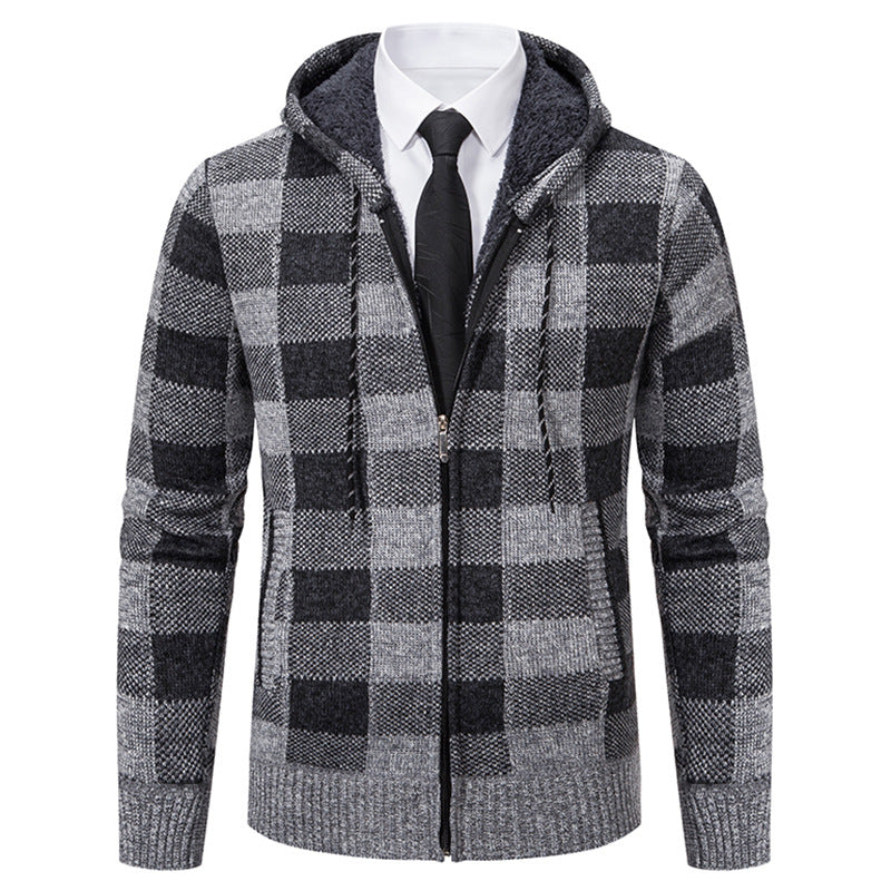 Men's Plaid Thickened Sweater Coat - WOMONA.COM