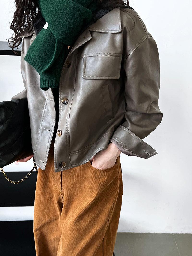 Women's Fall Lapels Motorcycle Short Jacket - WOMONA.COM