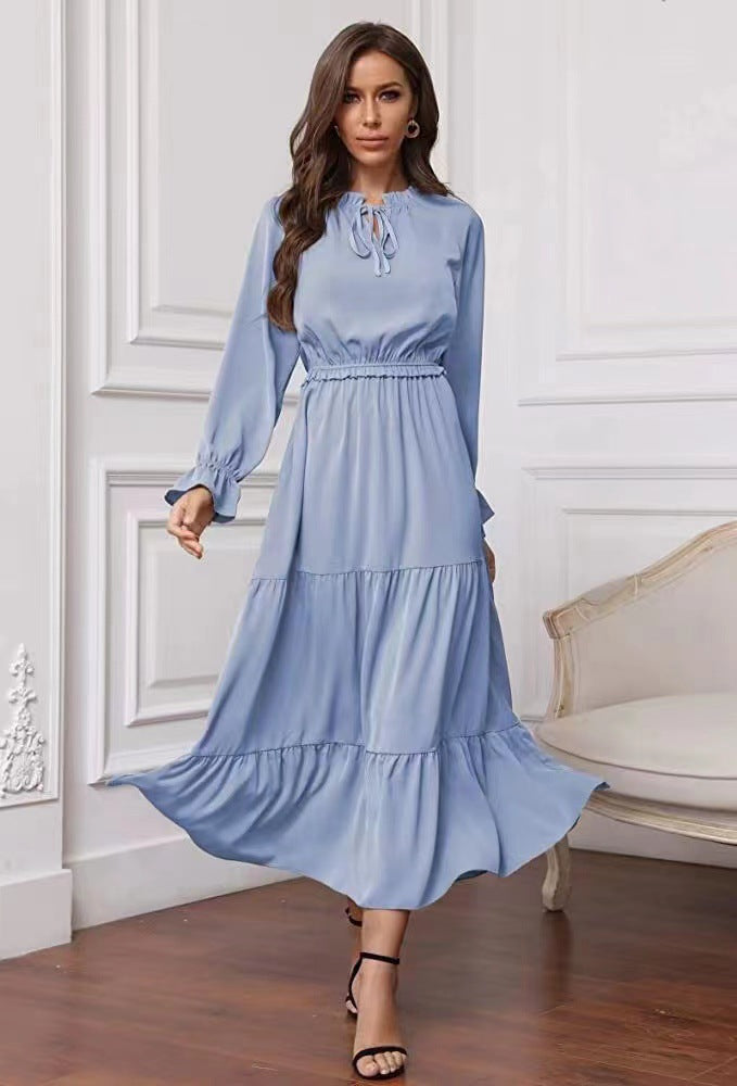 Summer Solid Color Long Sleeve Women Dress Ladies - WOMONA.COM