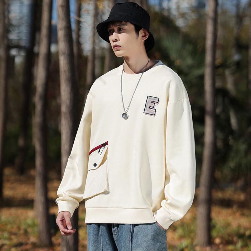 Round Neck Sweater Spring Zipper Large Pocket Loose T-shirt - WOMONA.COM
