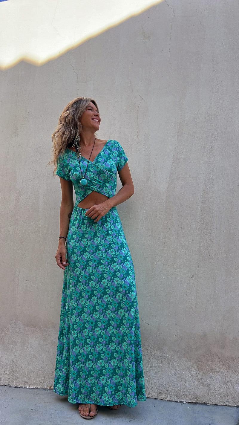 Women's Short-sleeved Two-sided Wear Wide Hem Printed Dress - WOMONA.COM