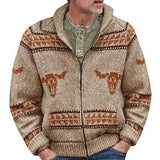 Ox Head Jacquard Weave Zip Knitted Sweater Coat - WOMONA.COM