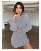 High Collar Slim Fit Long Sleeves Dress - WOMONA.COM