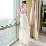 Women's Summer New Chiffon Fairy Slit Lace Evening Dress - WOMONA.COM