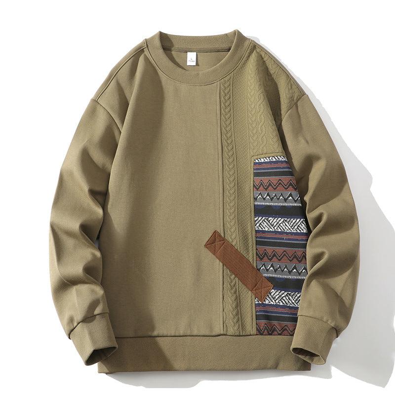 Round Neck Sweater Loose Casual Long Sleeves Patchwork Top - WOMONA.COM