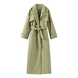 Lapel And Waist Tight Lace-up Long Coat