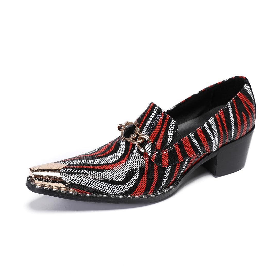 Zebra-print leather loafers with horsebit strap and block heel, pointed toe