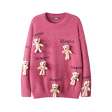 Funny Cartoon Little Bear Doll Men's Letter Sweater - WOMONA.COM