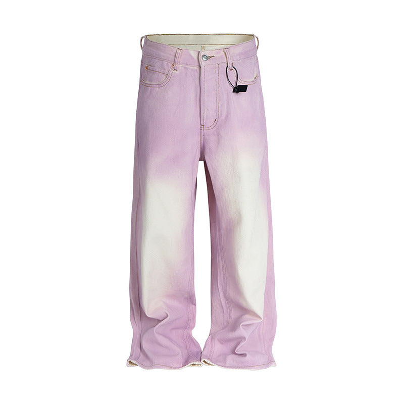 Light lavender straight-leg trousers, front view with stitched pockets and belt loops