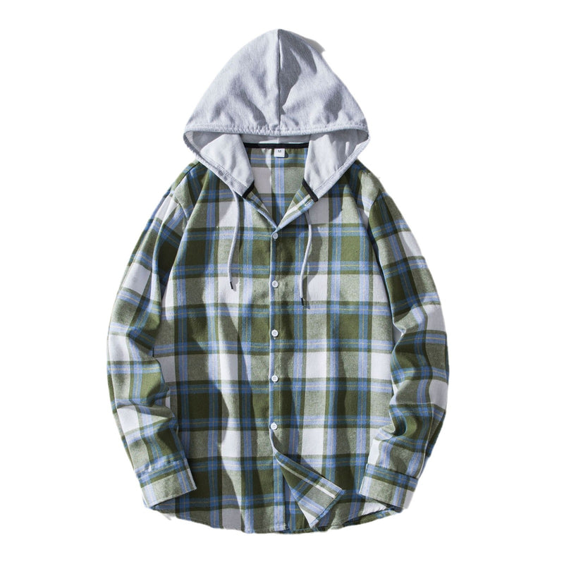 Men's Plaid Hooded Shirt Casual Shirt