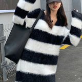 Women's Striped Long Knitted Dress - WOMONA.COM