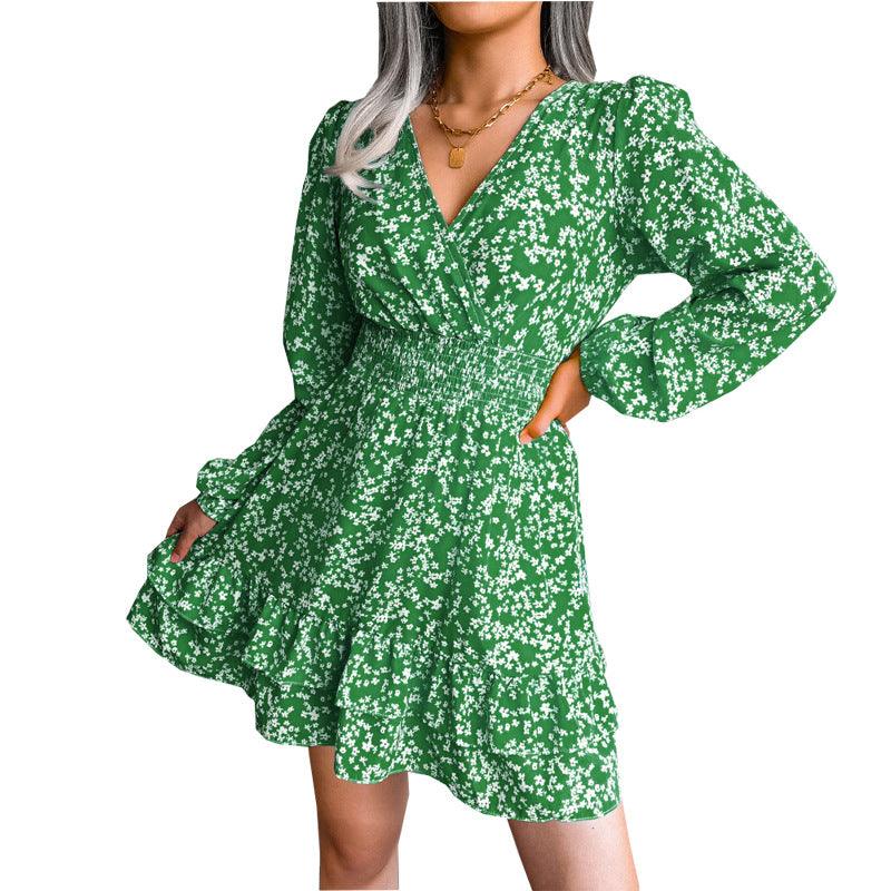 Women's Casual Versatile Floral V-neck Dress - WOMONA.COM