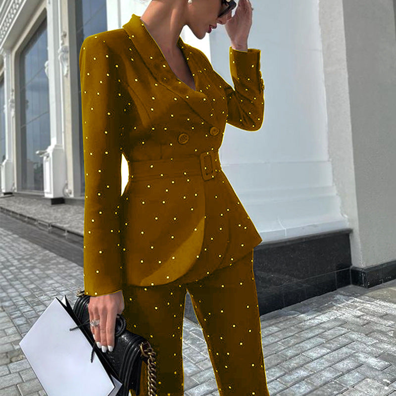 Women's Black Polka Dot Long Sleeve Two-piece Suit - WOMONA.COM