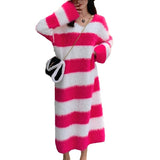 Women's Striped Long Knitted Dress - WOMONA.COM