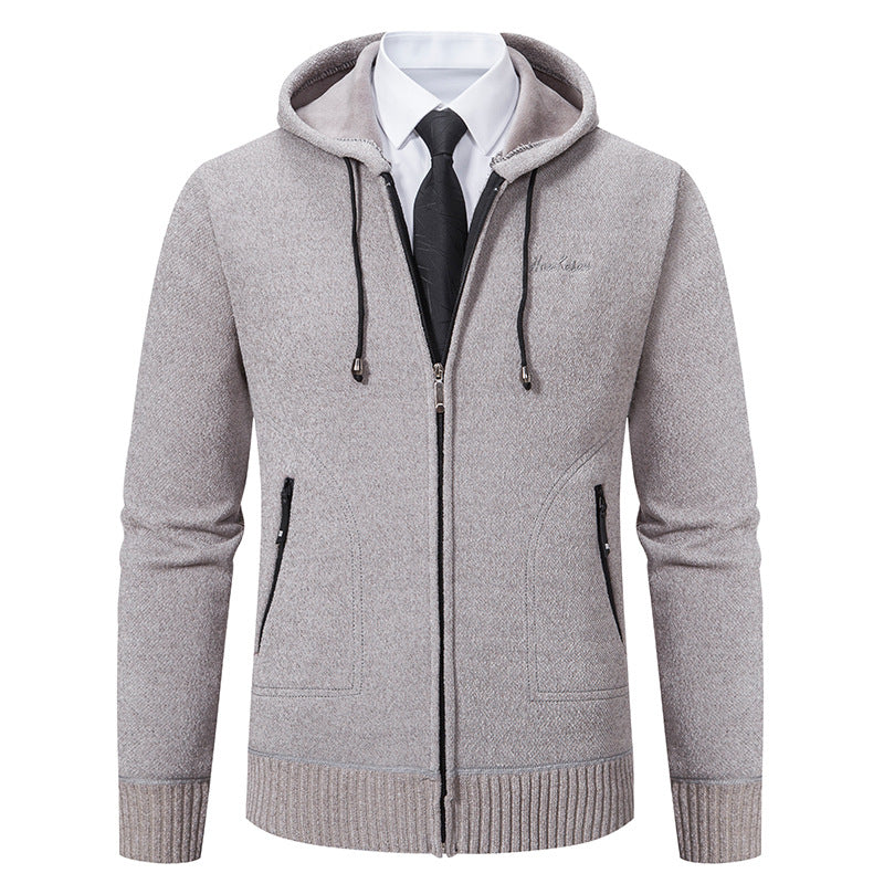 Men's Solid Color Sweater Cardigan Knitted Coat - WOMONA.COM