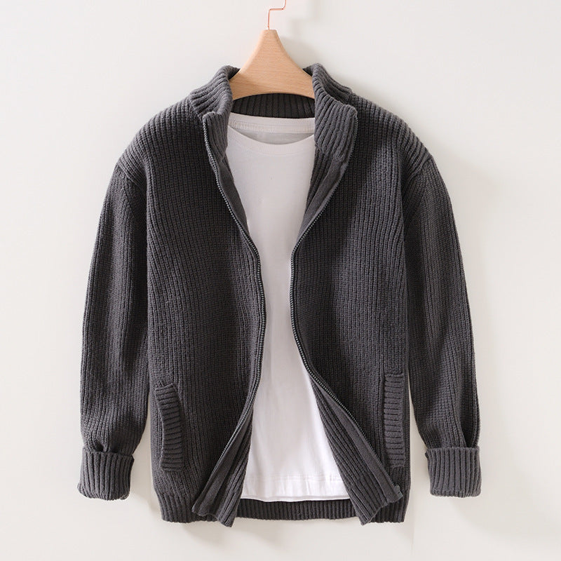 Men's Stand Collar Cardigan Casual Outdoor Sweater - WOMONA.COM