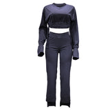 Short Top Casual High Waist Straight Pants Suit - WOMONA.COM