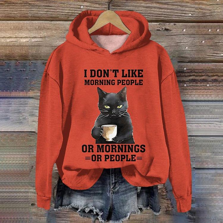 Mysterious Cat Art Print Stitching Hoodie Sweater - WOMONA.COM