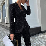 Women's Black Polka Dot Long Sleeve Two-piece Suit - WOMONA.COM