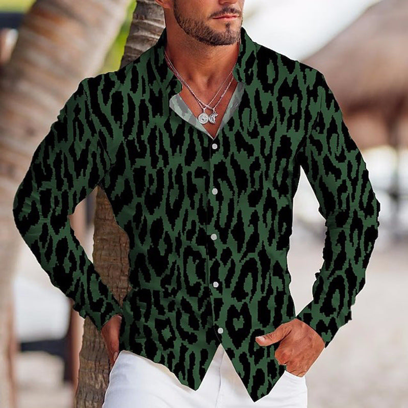 Colorful Printed Long Sleeve Lapel Shirt For Men