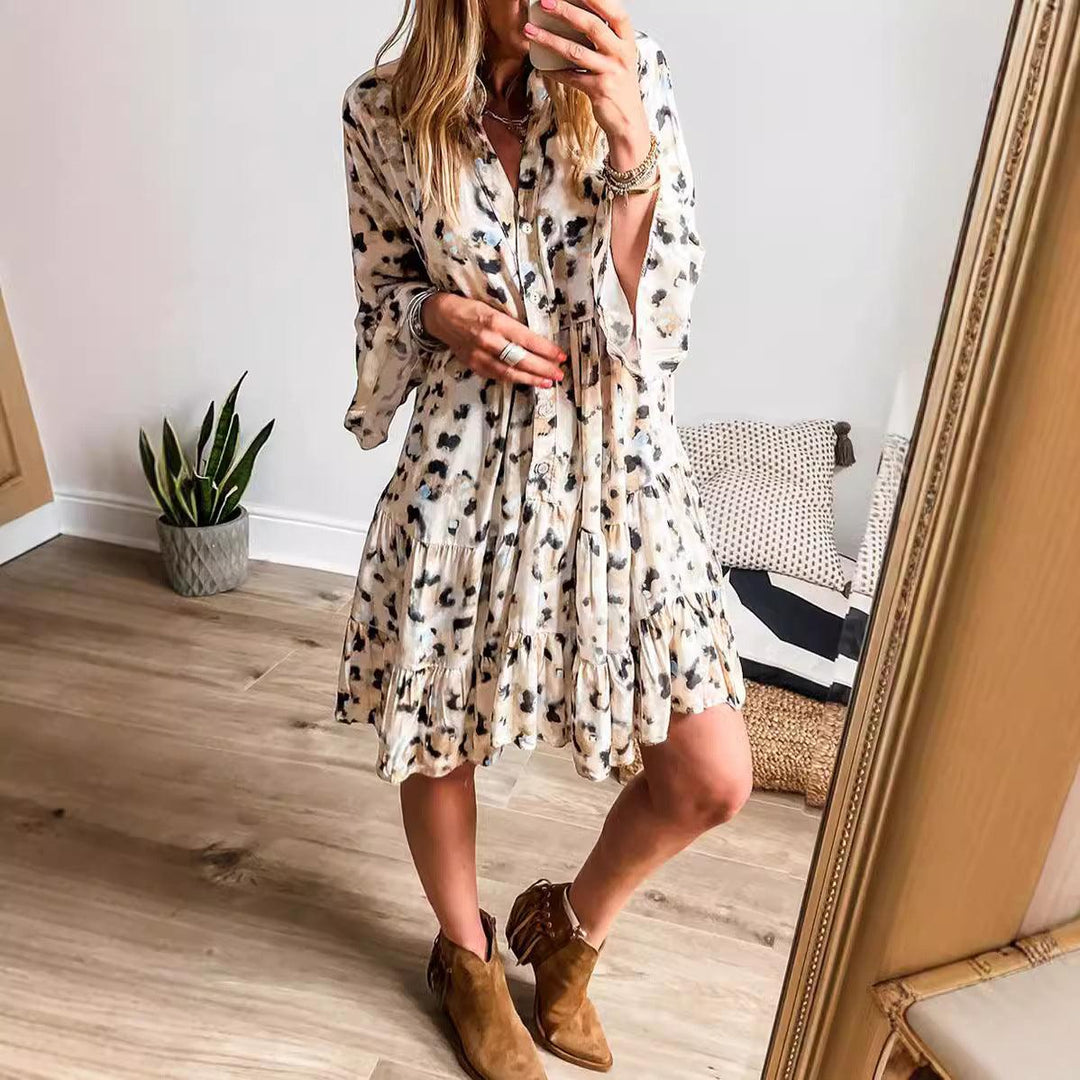 Women's Loose Printed Button Dress