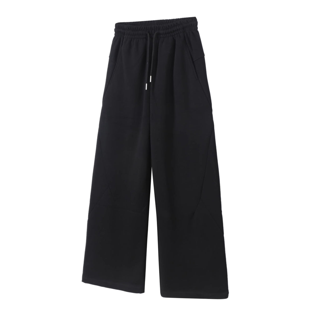 Black wide-leg sweatpants with elastic waist and center drawstring