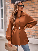 Single Breasted Belt Shirt Coat Women - WOMONA.COM