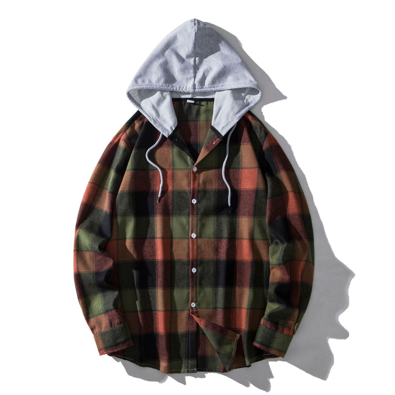 Men's Plaid Hooded Shirt Casual Shirt