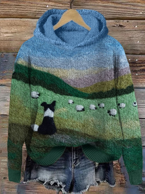 Mysterious Cat Art Print Stitching Hoodie Sweater