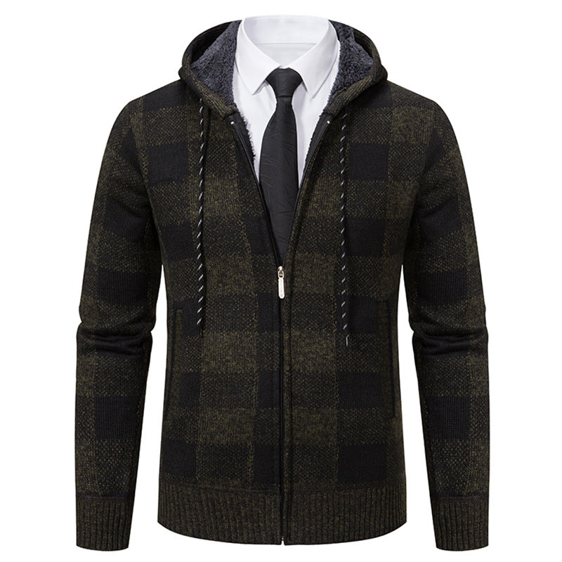 Men's Plaid Thickened Sweater Coat - WOMONA.COM