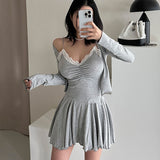 Spring And Summer New Lace Stitching Pleated Sling Dress Women - WOMONA.COM