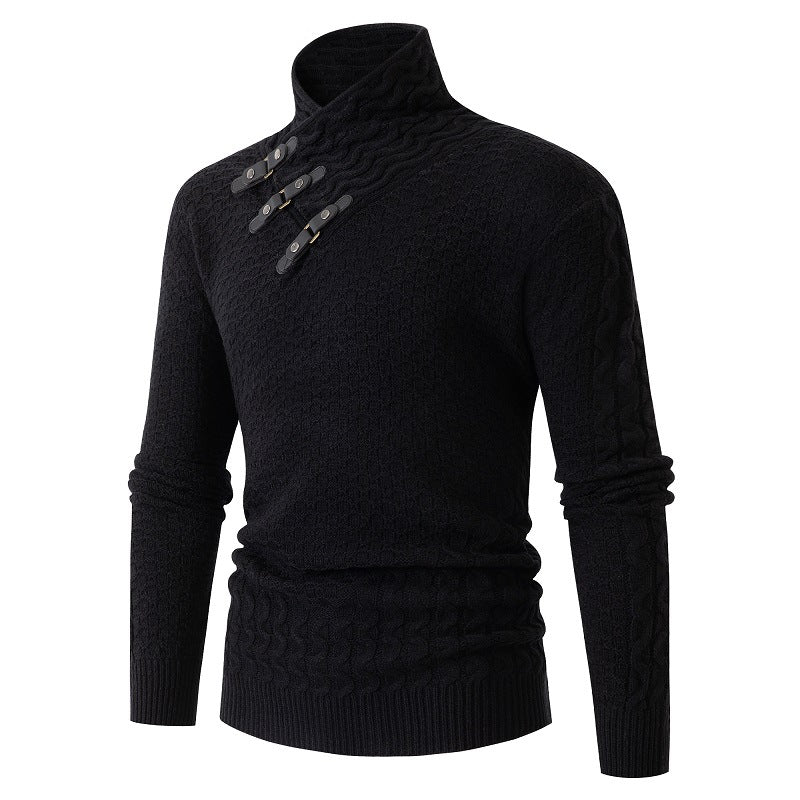 Men's Long Sleeve Half Turtleneck Knitted Sweater - WOMONA.COM