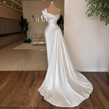 Vestido de novia blanco elegante, de satén, sencillo y ligero