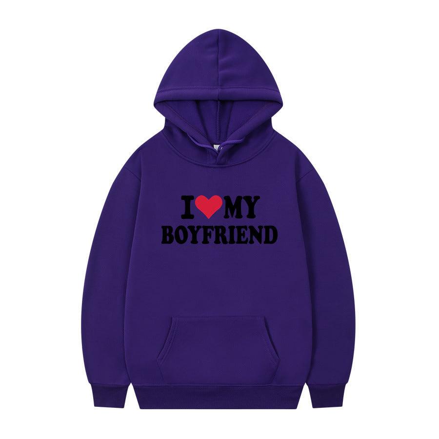 I Love My Boyfriend Print Hoodie Sweatshirt Pullover - WOMONA.COM