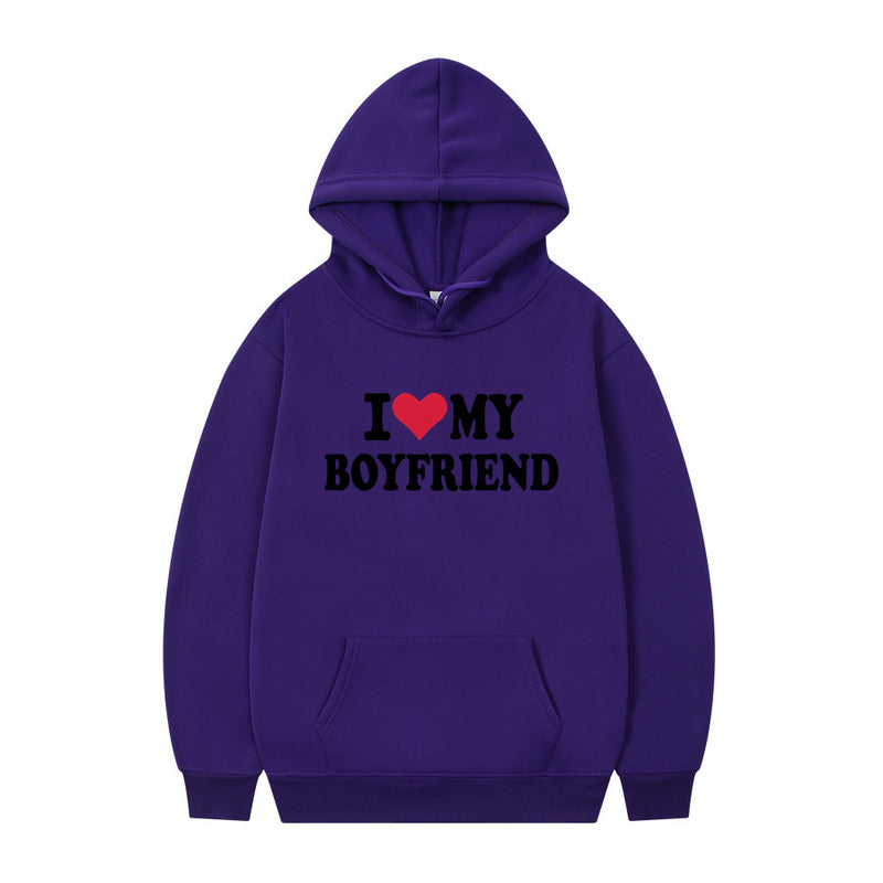 I Love My Boyfriend Print Hoodie Sweatshirt Pullover