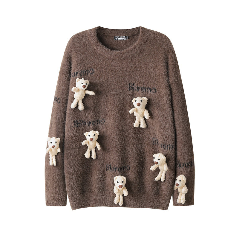 Funny Cartoon Little Bear Doll Men's Letter Sweater - WOMONA.COM